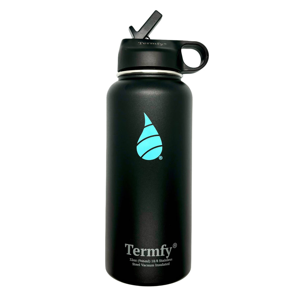 32oz Stainless Steel Vacuum Insulated Water Bottle Black w/Straw Lid