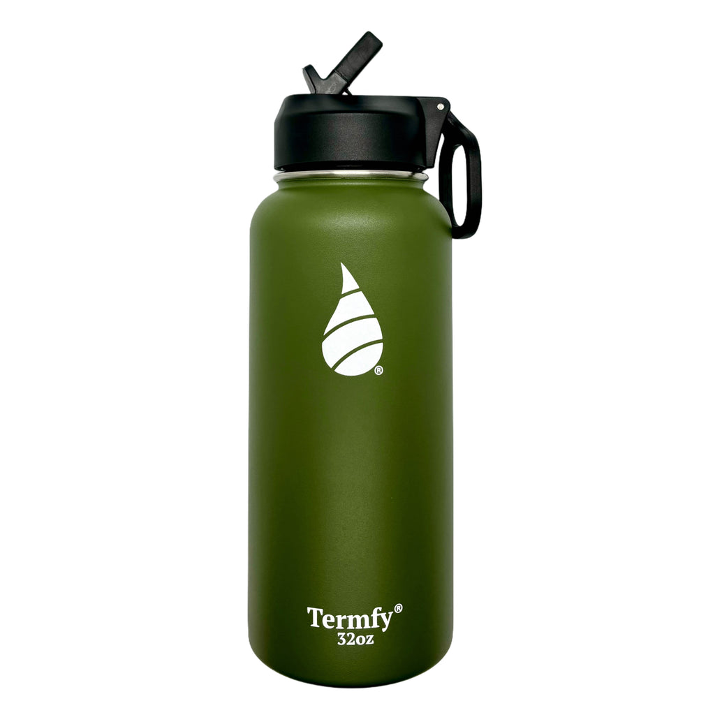 32oz Stainless Steel Vacuum Insulated Water Bottle Olive w/Straw Lid