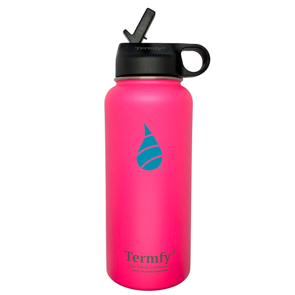 32 oz Stainless Steel Vacuum Insulated Water Bottle Black w/Straw Lid –  TERMFY